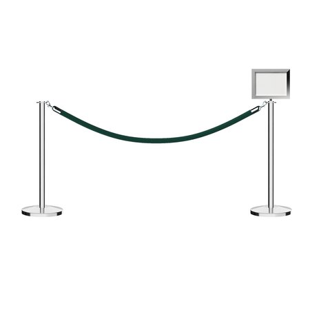 MONTOUR LINE Stanchion Post & Rope Kit Pol.Steel, 2FlatTop 1Green Rope 8.5x11H Sign C-Kit-1-PS-FL-1-Tapped-1-8511-H-1-PVR-GN-PS